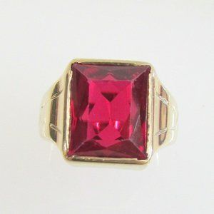 10K YELLOW GOLD EMERALD SYNTHETIC RUBY MENS RIng